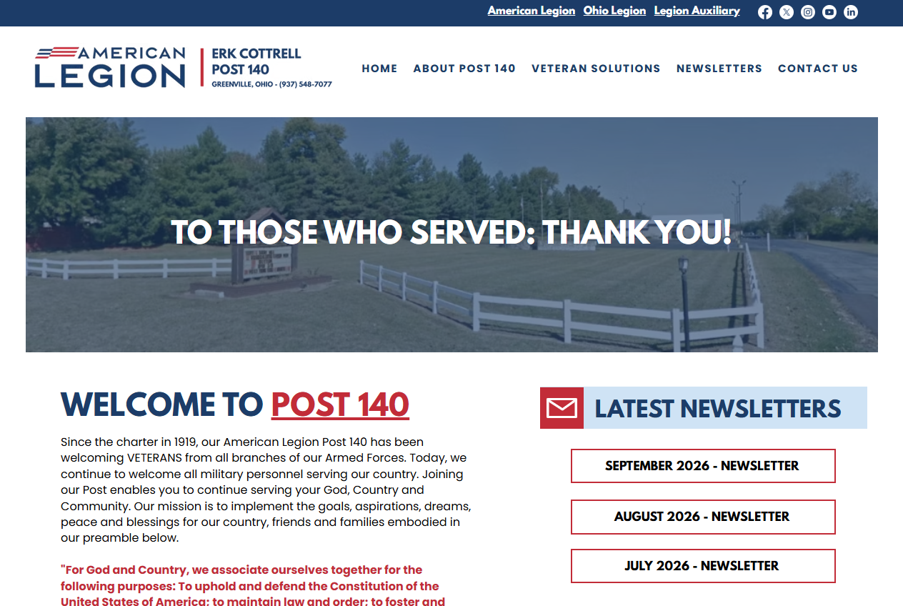 American Legion Post #140 website screenshot