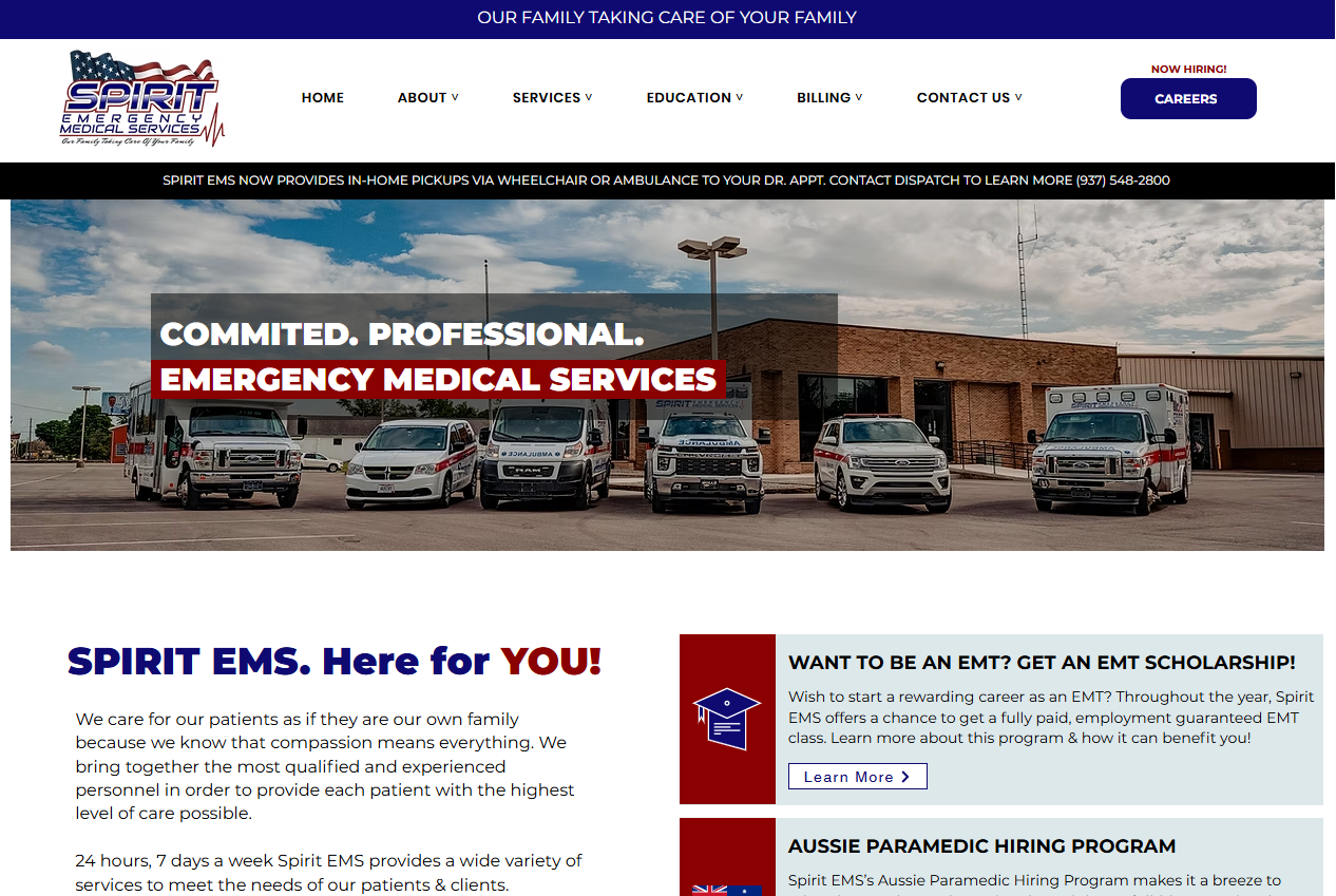 Spirit Medical Transport website screenshot